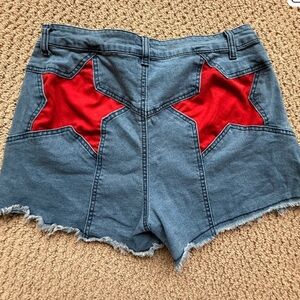 Firecracker Denim Jean Shorts with Red Star Large Free People-Inspired